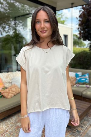 Made in Italy Classic Cotton Cap Sleeve Tee Stone